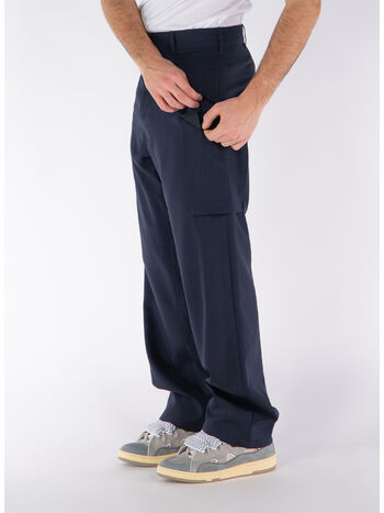 PANTALONI IN FRESCO LANA CON TASCHE CARGO, 00B99 BLUBLACK, small