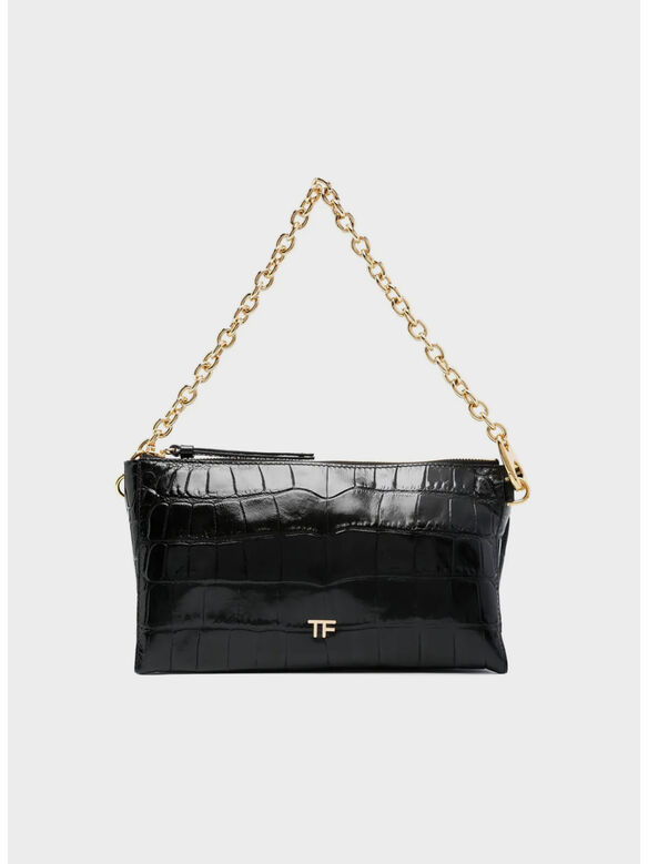 BORSA SHINY SOFT STAMPED CROC CLUTCH, 1N001 BLACK, medium