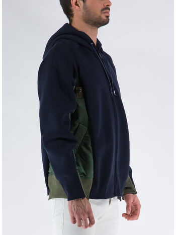 FELPA SPONGE SWEAT X NYLON TWILL HOODIE, 212 NAVY×KHAK, small