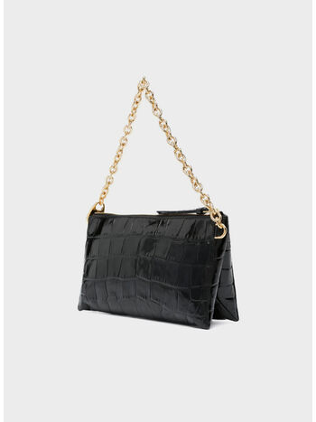 BORSA SHINY SOFT STAMPED CROC CLUTCH, 1N001 BLACK, small