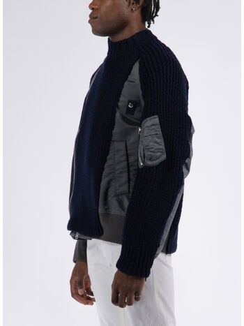 GIACCA NYLON TWILL MIX BLOUSON, 331 C/GRAY&times;NAVY, small
