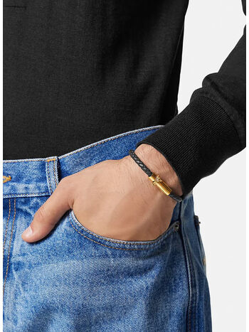 BRACCIALE IN PELLE INTRECCIATO MEDUSA, 1B00V BLACK VERSACE GOLD, small
