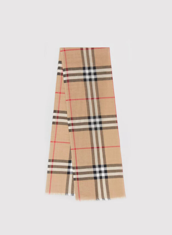 SCIARPA LEGGERA IN LANA E SETA CON MOTIVO TARTAN, ARCHIVEBEIGE, large