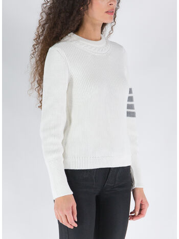 MAGLIONE PULLOVER HALF CARDIGAN STITCH CREW NECK, 100 WHITE, small