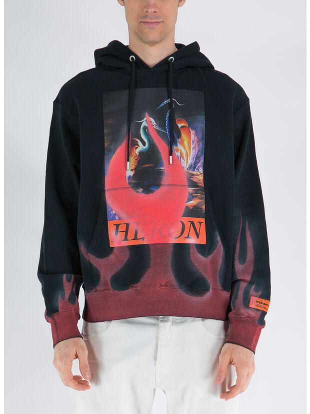 FELPA HERON TIMES FLAMES HOODIE, 1025 BLACK RED, large