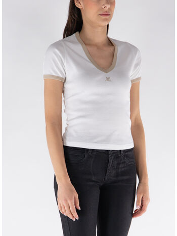 T-SHIRT CONTRAST V NECK, B131 WHITE HERITAGE/ SAND, small