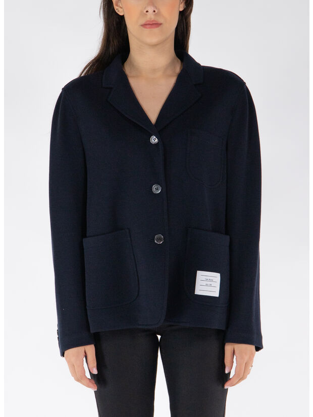 GIACCA CROPPED SACK IN WOOL MILANO, 415 NAVY, large
