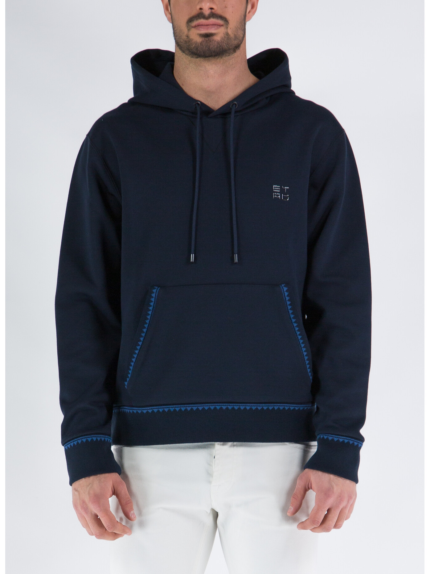 ADRO Felpa Con Cappuccio Uomo In Cotone Pile 340 G/m², Blu Marino, Stampa Triangolo, Comfort Termico E Stile Casual