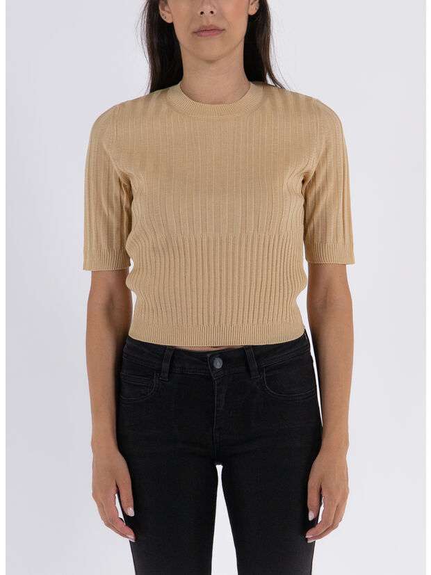 TOP ROUND NECK SHORT SLEEVE TEE, 081 SAND, large