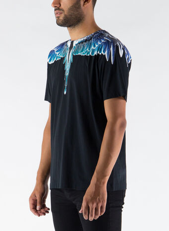 T-SHIRT WINGS BASIC, BLACK/TURQUOISE, small