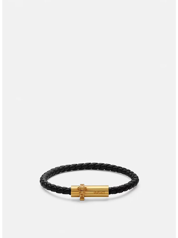BRACCIALE IN PELLE INTRECCIATO MEDUSA, 1B00V BLACK VERSACE GOLD, large