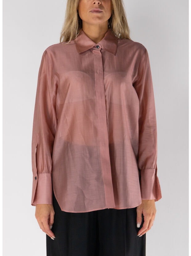 CAMICIA SEMITRASPARENTE CON COLLO BUTTON DOWN, ROSA, large