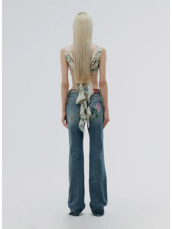 JEANS DENIM FLARED WITH CRYSTAL ROSE, 1764 BLUE, small