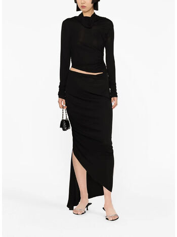 ABITO DRAPED JERSEY ASYMMETRIC MIDI, 0473 BLACK, small