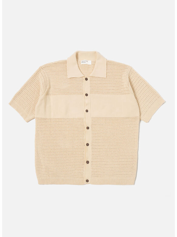 T-SHIRT IN MAGLIA CON BOTTONI, ECRU, medium