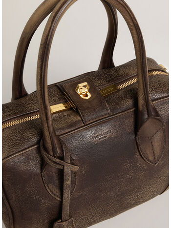 BORSA VITA IN PELLE VINTAGE UNISEX, 55682 CREMA/MARRONE, small