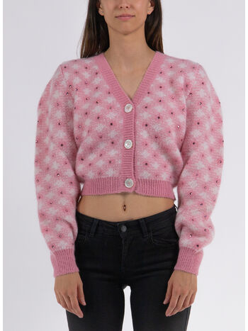 CARDIGAN IN MAGLIA VICHY, 1882 PINK, small