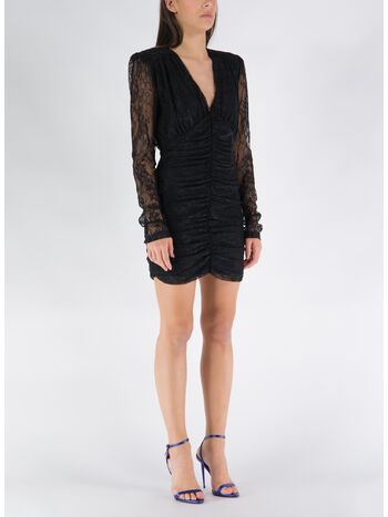 ABITO MESH LACE RUCHED MINI DRESS, 19-4004 TCX BLACK, small