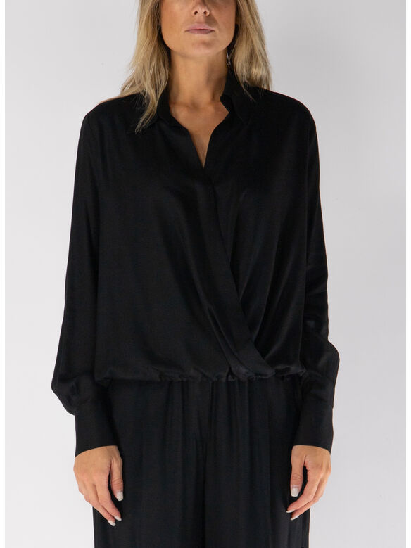 BLUSA CON MOTIVO INCROCIATO, NERO, medium