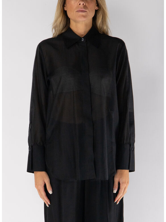 CAMICIA SEMITRASPARENTE CON COLLO BUTTON DOWN, NERO, medium