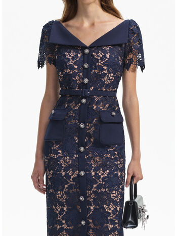 ABITO LACE OPEN NECK, NAVY, small