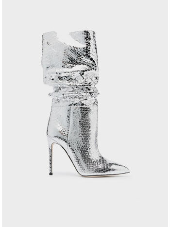 STIVALE CON TACCO STILETTO SLOUCHY BOOT, SILVER, small