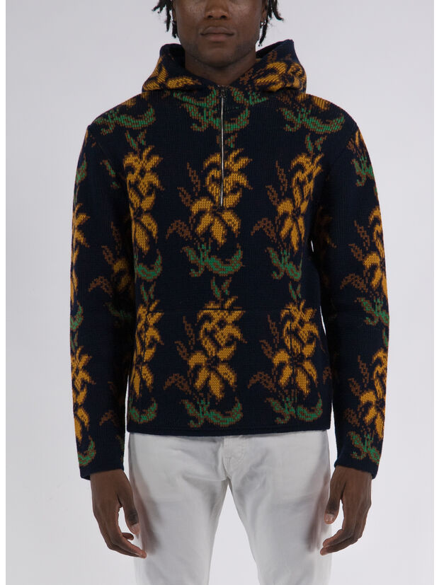 FELPA IN MAGLIA CON CAPPUCCIO FLOREALE JACQUARD, 0200, large