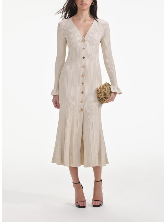 ABITO MIDI METALLIC RIBBED, CREAM, medium