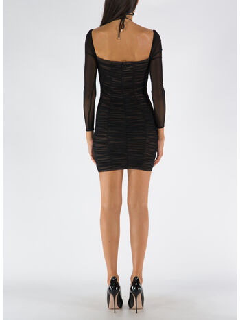 ABITO DIAMANTE FISHNET MINI DRESS, BLACK, small