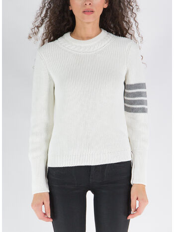 MAGLIONE PULLOVER HALF CARDIGAN STITCH CREW NECK, 100 WHITE, small