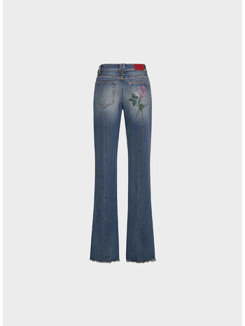 JEANS DENIM FLARED WITH CRYSTAL ROSE, 1764 BLUE, small
