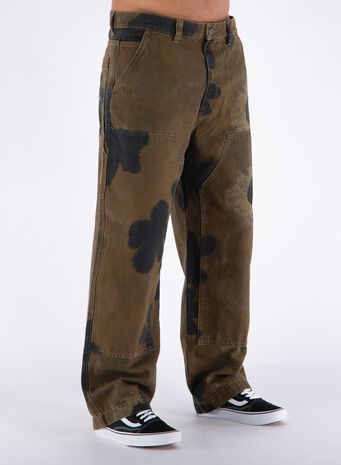 PANTALONE FLORAL DYE WORK PANT, BROWN, small