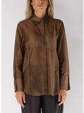 CAMICIA SEMITRASPARENTE CON COLLO BUTTON DOWN, CIOCCOLATO, thumb