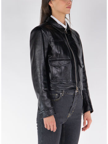 GIACCA SHINY GRAINY CALD LEATHER BLOUSON, LB999 BLACK, small
