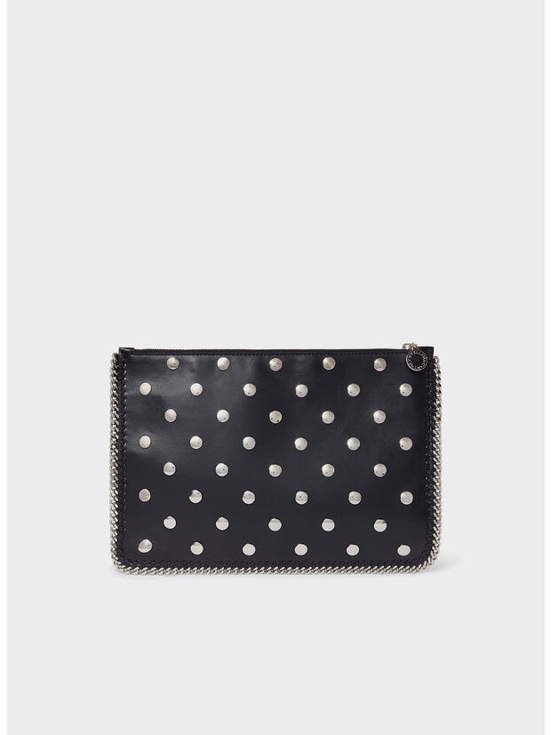 POCHETTE CON ZIP E BORCHIE FALABELLA, 1000 BLACK, large