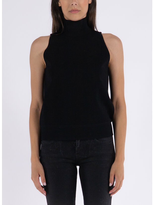 MAGLIONE SMANICATO A COSTINE CON COLLO ALTO, 002, large