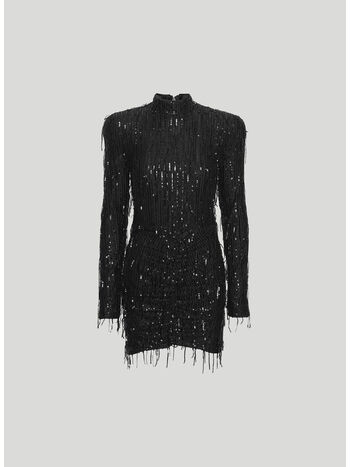 ABITO CORTO CON PAILLETTES ALL OVER, 1000 BLACK, small