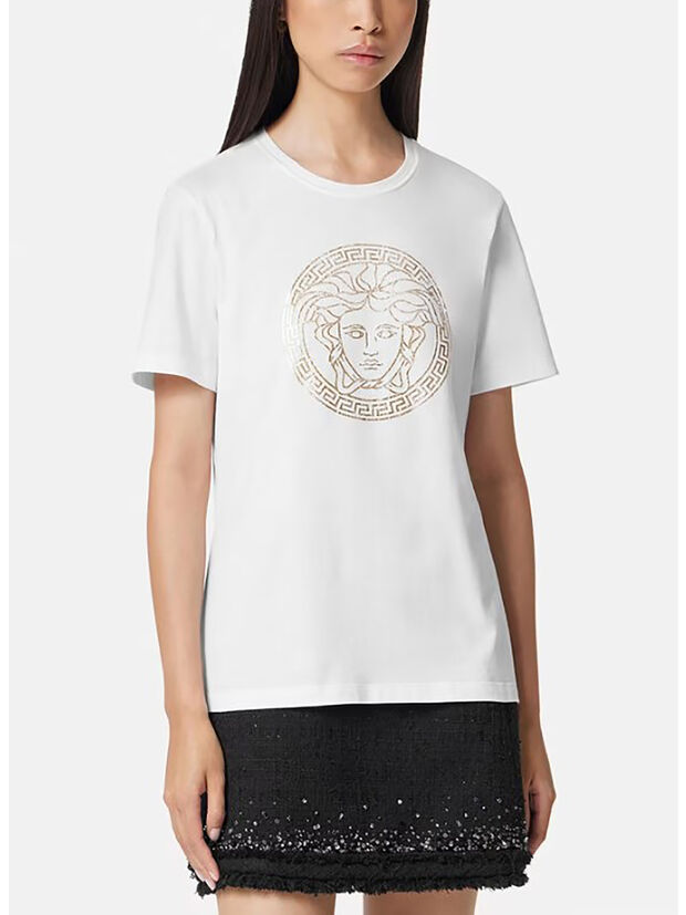 T-SHIRT CON LOGO STAMPATO, 2W110 WHITE GOLD, large