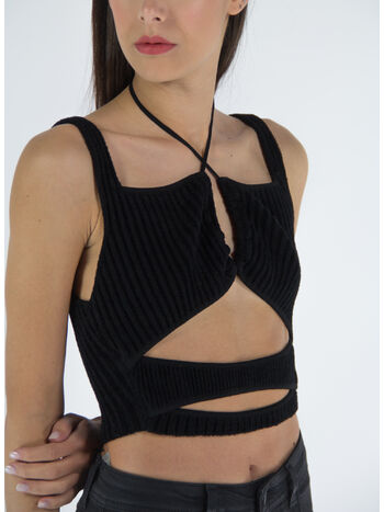 TOP RIBBED KNIT VELVET CUT-OUT, 004 BLACK, small