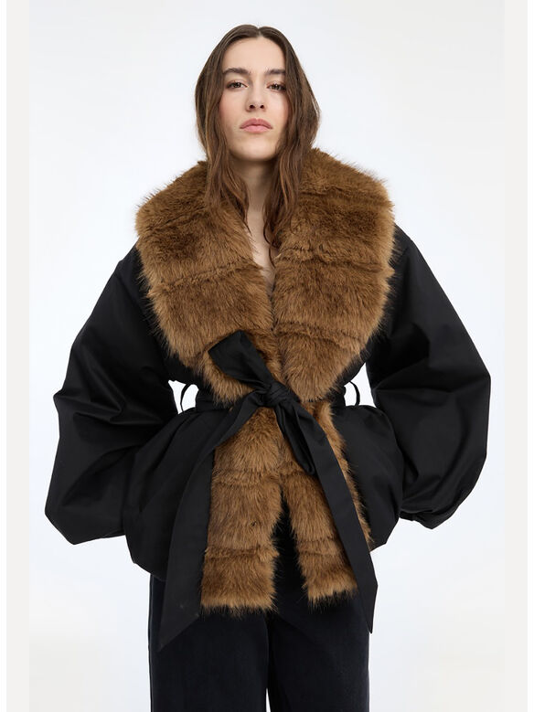 PELLICCIA FAUX FUR COLLAR, 100 BLACK, medium