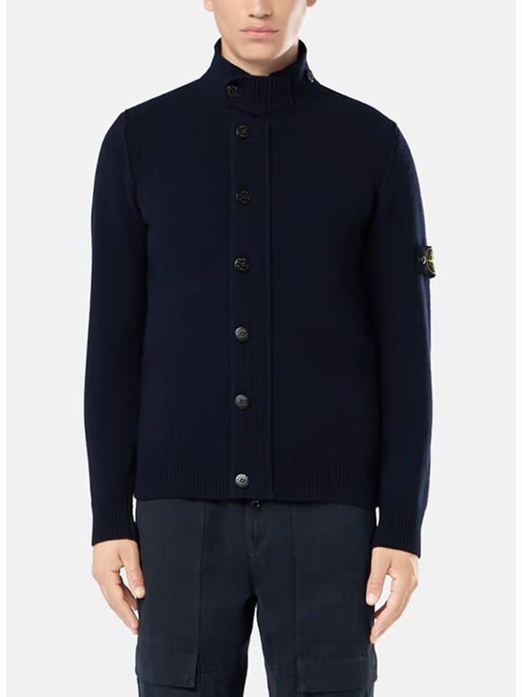 MAGLIONE LAMBWOOL CON BOTTONI E DETTAGLI IN FELTRO, V0020 NAVY BLUE, medium