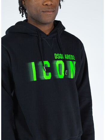 FELPA HOODIE ICON BLUR COOL, 971 BLACK/GREEN FLUO, small