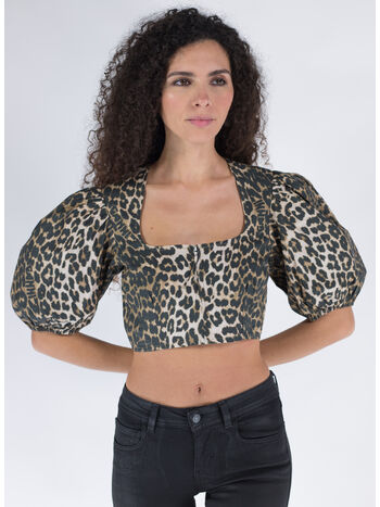 BLOUSE PRINTED COTTON CROPPED ZIPPED, 365 LEOP, small