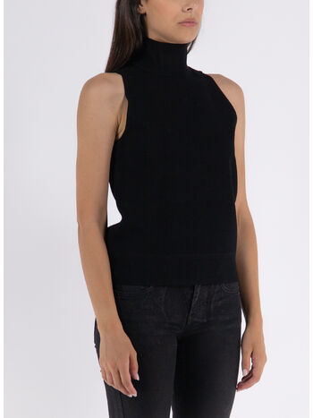 MAGLIONE SMANICATO A COSTINE CON COLLO ALTO, 002, small