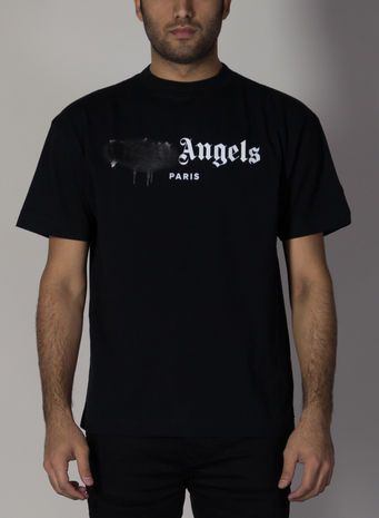 T-SHIRT PARIS SPRAYED LOGO, BLACK/WHITE, small