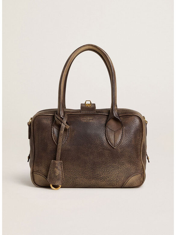 BORSA VITA IN PELLE VINTAGE UNISEX, 55682 CREMA/MARRONE, medium