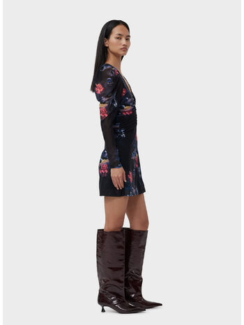 ABITO PRINTED MESH GATHERED MINI, 099 BLACK, small