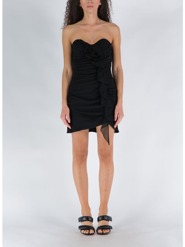 ABITO BUSTIER IN GEORGETTE DI SETA, 900 BLACK, large