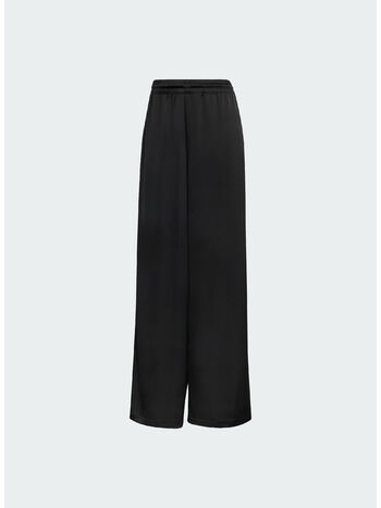 PANTALONE SATINO A GAMBA LARGA RUFFLE 3-STRISCE, BLACK, small