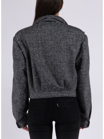 BOMBER CROPPED HERRINGBONE WOOL TWEED, 900 BLACK-WHITE, small